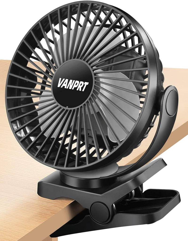 5000Mah Clip on Fan, 6'' Portable Rechargeable Battery Fan, 7-30 Working Hours, 3 Speeds Strong Airflow, 720° Rotation, Quiet, Strong Clamp for Desk/Office/Golf/Car/Gym/Treadmill - Black