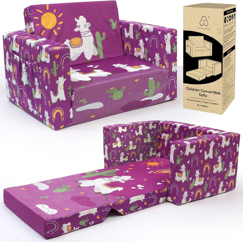 ACRABROS Kids Couch: Toddler Sofa Bed Fold Out for Gilrs Boys Baby Flip Out Convertible Lounge Chair Alpaca