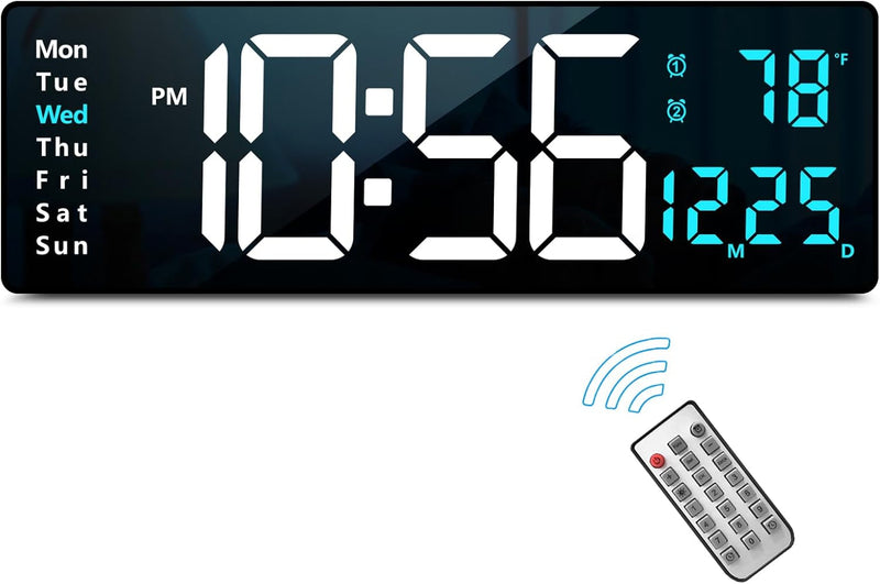 Digitale Wanduhr mit großem Display, 16,2 Zoll, LED-Digitaluhr mit Fernbedienung für die Wohnzimmerdekoration, automatischer Helligkeitsdimmer mit Datum, Wochentemperatur (Orange)