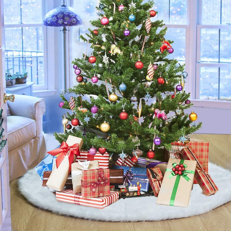 Christmas Tree Skirt - 48 Inches White Christmas Tree Skirt, High-End Soft Classic Fluffy Faux Fur Tree Skirt for Xmas Tree Decorations and Ornaments