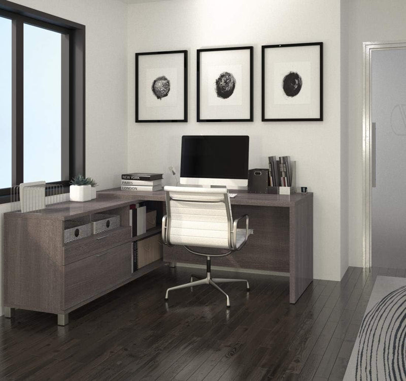 BESTAR Pro-Linea L-Shaped Office Desk, 72W, Bark Grey