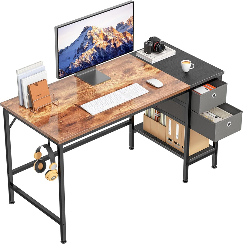 Bureau HOMIDEC, bureau d'ordinateur avec tiroirs 47" Bureaux d'étude pour la maison avec étagères de rangement, bureaux et postes de travail pour la maison, le bureau, la chambre à coucher