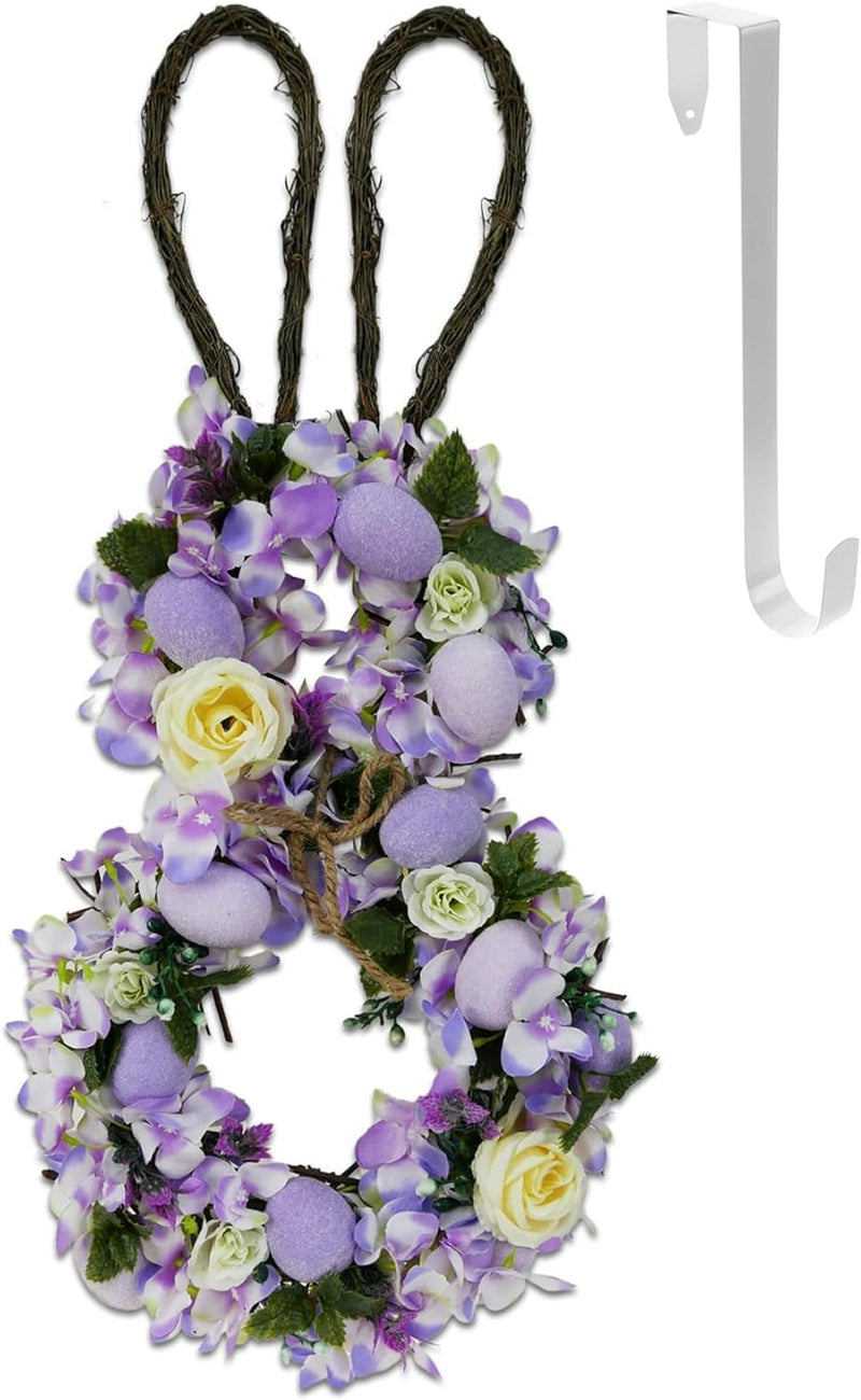 Dearsun 11.2" Spring Wreath Easter Wreath with Flowers, Eggs, Green Leaves and Twine, Hanging on Home Indoor Outdoor Front Door Wall Decorations(Wreath 2)