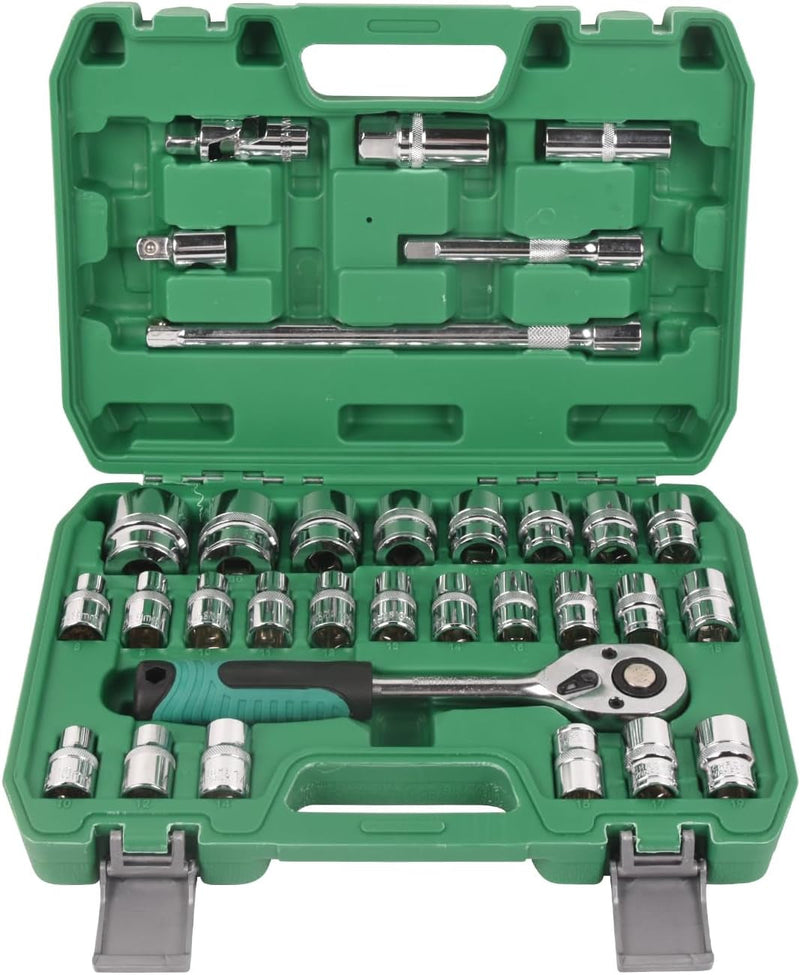 216-Piece Mechanics Tool Set, 1/4" & 3/8" & 1/2" Drive, Socket Wrench Set Metric CR-V for Universal Professional Mechanics, DIY Enthusiasts, Auto and Household Repairing