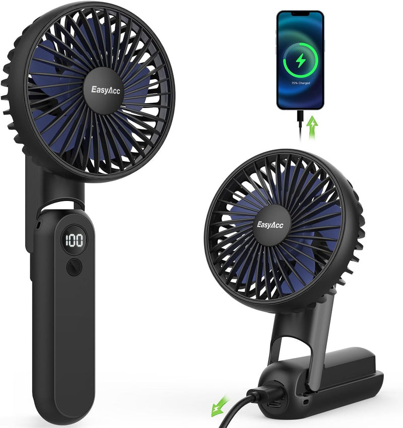 Easyacc Handheld Fan, 2023 4Th New 5000 Battery Operated Desk Fan [ 4 Speed 20 Hours Quiet Powerful Hand Fan ] Power Indicator/One Touch Power off Foldable Personal Fan for Travel Office Outdoor