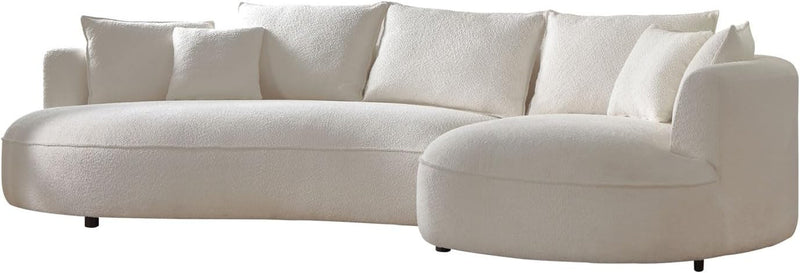 124.8'' Modern Curved Fabric Sectional Sofa Couch, Upholstered Couch with Pillows, Right Hand Facing Sofa for Living Room (White Right-Facing)