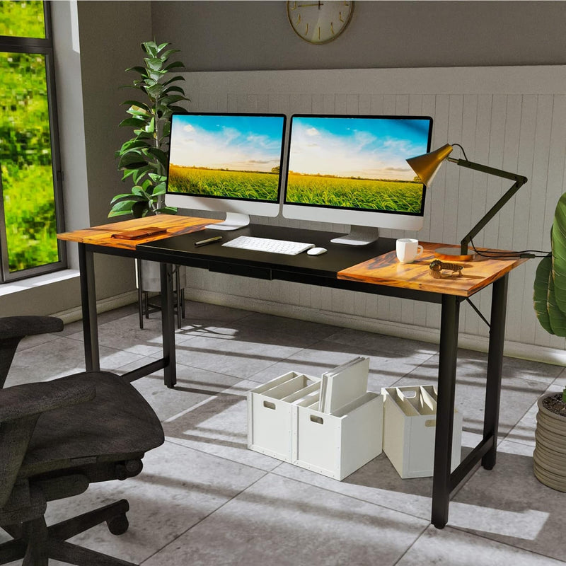 COSTWAY 63” Computer Desk, Modern Home Office Desk, Sturdy Steel Frame Writing Desk with Spacious Splice Desktop, Simple Laptop Desk for Study, Office, Dining Room, Simple Installation