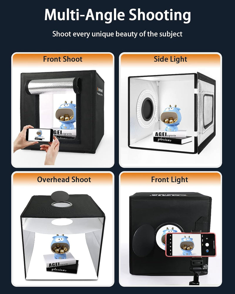 DUCLUS Light Box Photography, 12"X12" Professional Photo Booth Box with 8 Photo Backdrop, 112 LED Lights Dimmable & High CRI>95 Lightbox for Mini Product Photography: Jewelry, Miniature Models Etc.