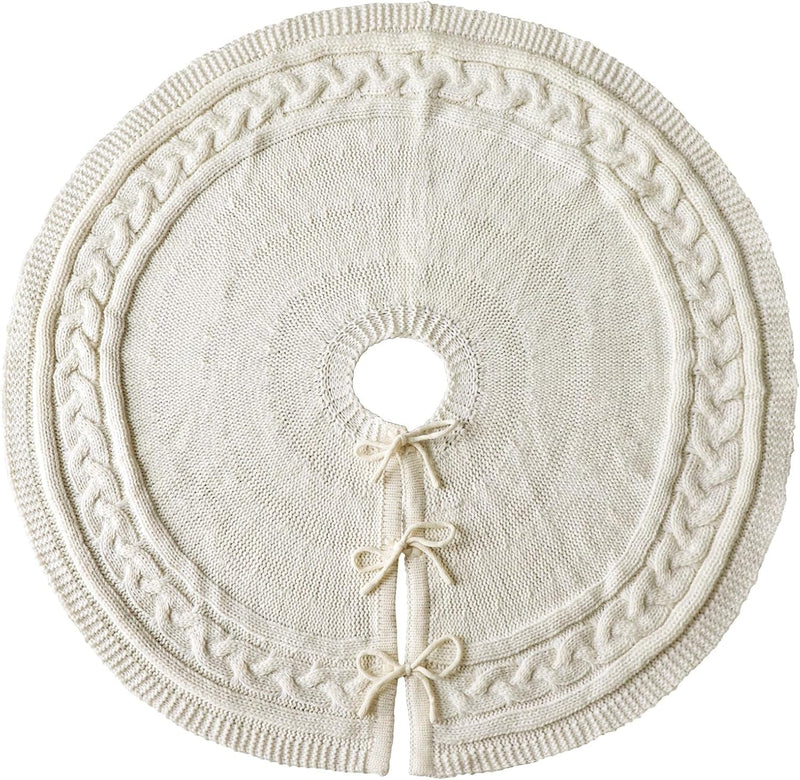 Christmas Tree Skirt 36 Inches: Braided Cable Knit round Cream White Tree Skirt, Thick Rustic Christmas Tree Decorations Neutral Christmas Decor Christmas Tree Skirts for Xmas Home Party Supplies