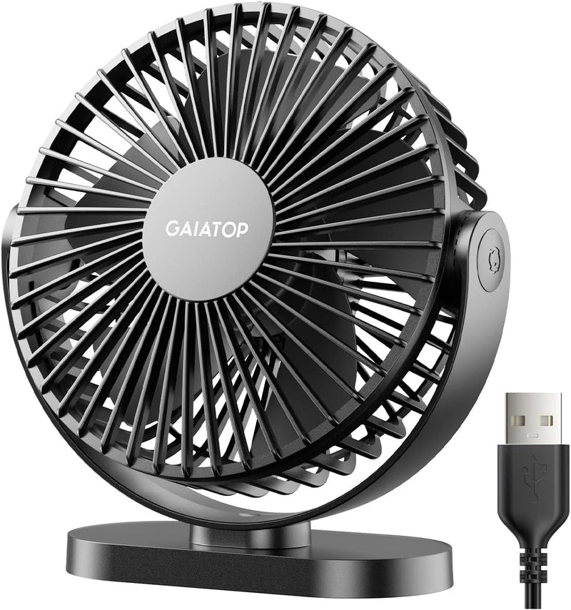 Gaiatop USB Desk Fan, 3 Speeds Powerful Portable Fan, 5.5 Inch Quiet Cooling Mini Fan, 90° Rotate Small Table Fan with 5Ft Cable Personal Fan for Desktop Home Office Travel Black