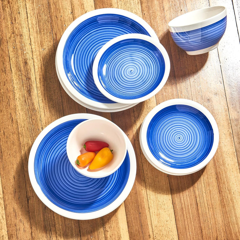 American Atelier Spiral Dinnerware Set – 12-Piece Stonware Party Collection W/ 4 Dinner Salad Plates, 4 Bowls – Unique Gift Idea for Any Special Occasion or Birthday, Sapphire