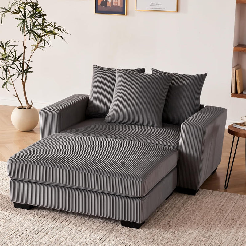 101.6" Comfy Deep Seat Corduroy Sectional Couches for Living Room, L-Shaped Upholstered Modular Sectional Sofa Cloud Couch with Thickened Cushions Widened Armrests for 4 People, Grey