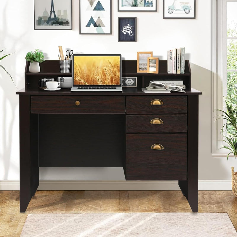 4 EVER WINNER Computer Desk with Drawers and Hutch, 47 Inch Home Office Desks with Storage for Teens Students,Wood Executive Small Desk for Bedroom,Black