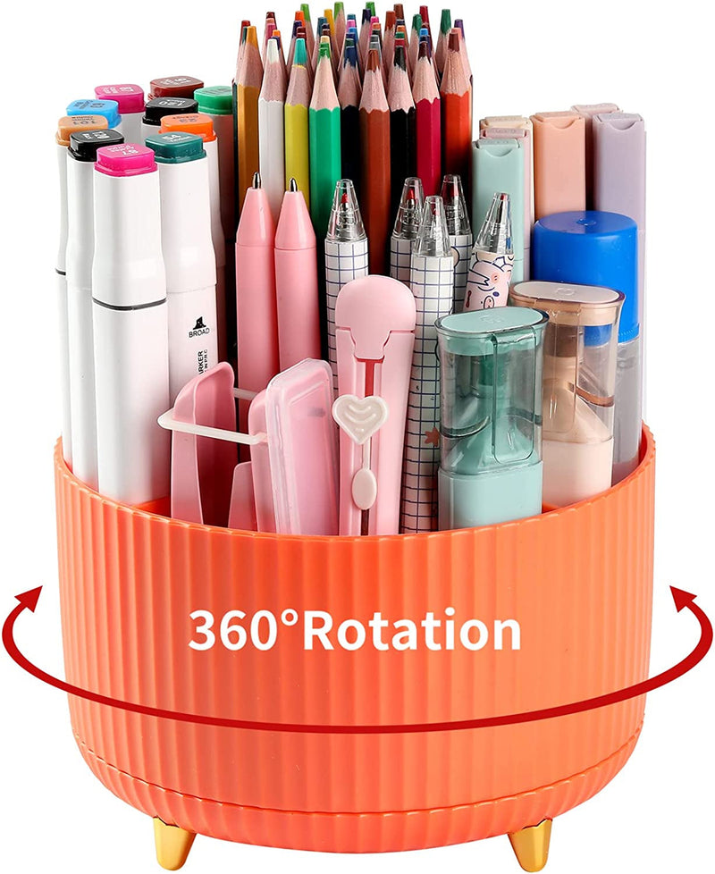 Desk Pencil Pen Holder, 5 Slots 360°Degree Rotating Pen Organizers for Desk, Desktop Storage Stationery Supplies Organizer, Cute Pencil Cup Pot for Office, School, Home, Art Supply, Dark Green