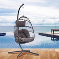 Egg Chair with Stand - Hanging Swing Egg Chair Rattan Wicker Patio Hammock Chair for Indoor Outdoor Bedroom - Rusty Resistant Aluminum Frame and UV Resistant Cushion 350LBS Capacity (Teal Blue)