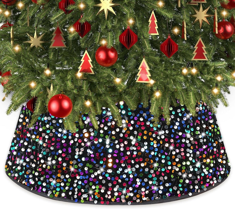 Blue Christmas Tree Collar 23.6 Inch Sequin Velvet Christmas Tree Skirt Christmas Tree Stand Base Cover for Xmas Tree Ring Christmas Tree Base Box Sparkle Tree Collar Skirt for Home Decor