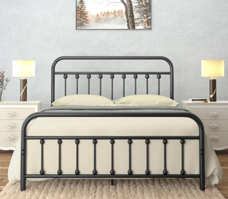 Castlebeds Vintage Bed Frame Queen Size Black with Headboard Footboard Wrought Rod Iron Art Heavy Duty Steel Metal Platform Foundation Farmhouse Industrial Victorian Style 1000 Lbs Capacity