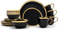 Elanze Designs 16-Piece Metallic Bubble Porcelain Ceramic Plates Bowls Mugs Dinnerware Set - Service for 4, White with Gold Accents