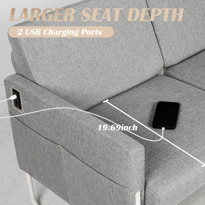 51” Comfy Couch Sofa with 2 USB Ports, Small Couches for Small Spaces, Mini Couch for Bedroom Teens with Steel Frame