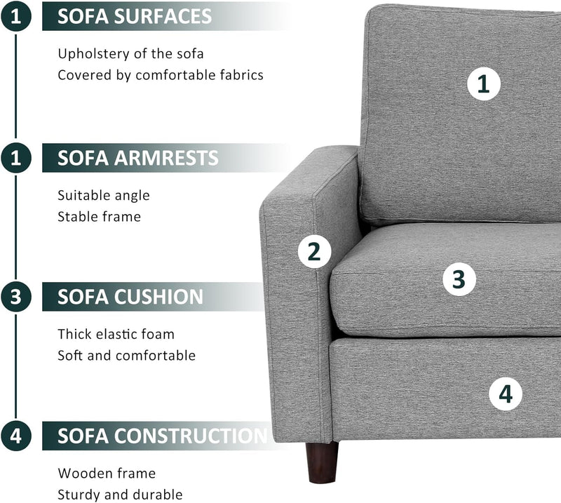 Babion 79" Convertible Sectional Sofa Couch, Linen Fabric L-Shaped Couch 3-Seat Sofa with Removable Ottoman for Living Room, Apartment and Compact Spaces, Dark Gray