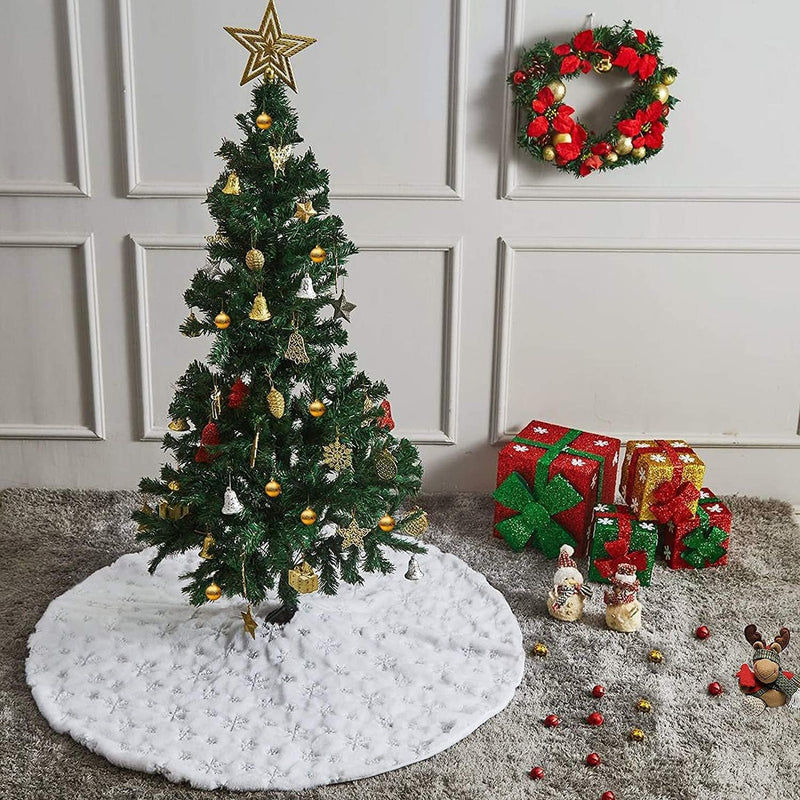 36Inch White Christmas Tree Skirt - for 5FT 6FT 7FT Xmas Tree Snowflake Christmas Tree Skirt