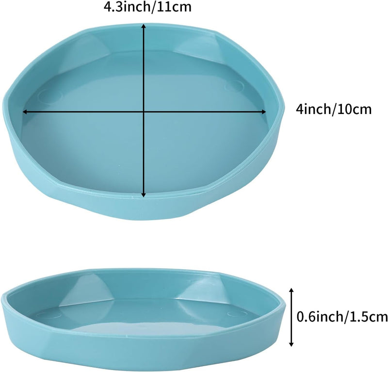 4 Pack Small Reptile Food Dish Bowl, Plastic Worm Water Dish Plate for Lizard Gecko Bearded Dragon Chameleon 4" W X 4" D X 0.5" H, Blue and Yellow