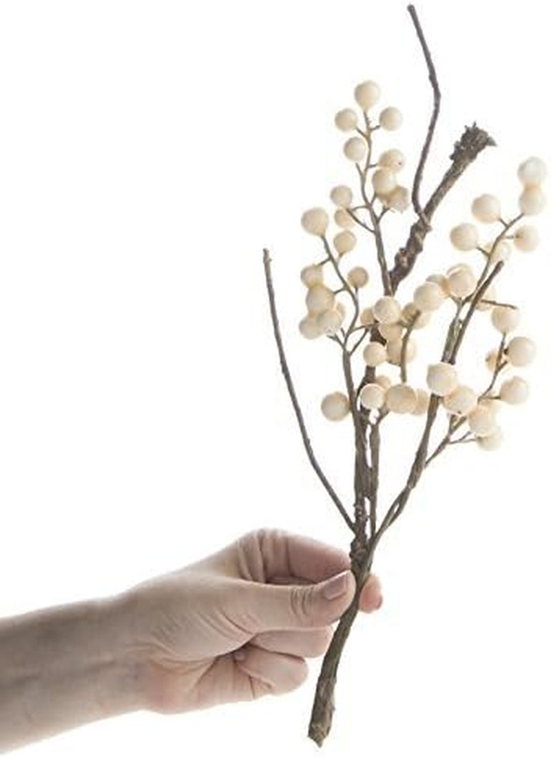 Factory Direct Craft Pack of 6 Artificial Twig and Cream Berry Picks - Decorative Branch Picks for Christmas Tree Decoration, Wreaths, Flower Arrangements and DIY Crafts