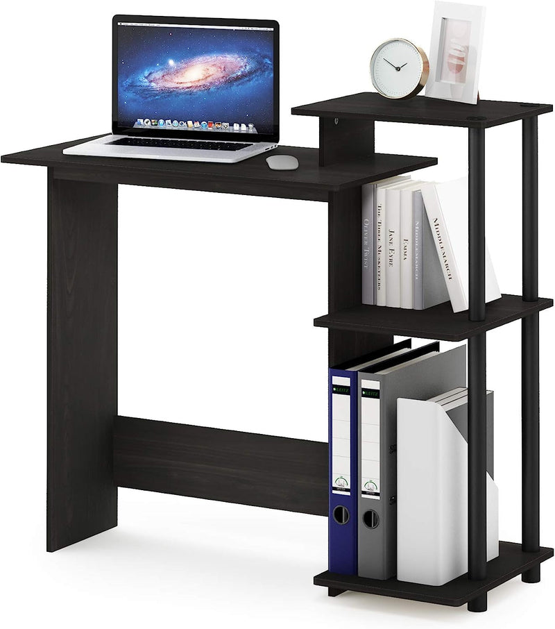 Furinno Efficient Home Laptop Notebook Computer Desk with Square Shelves, Espresso/Black