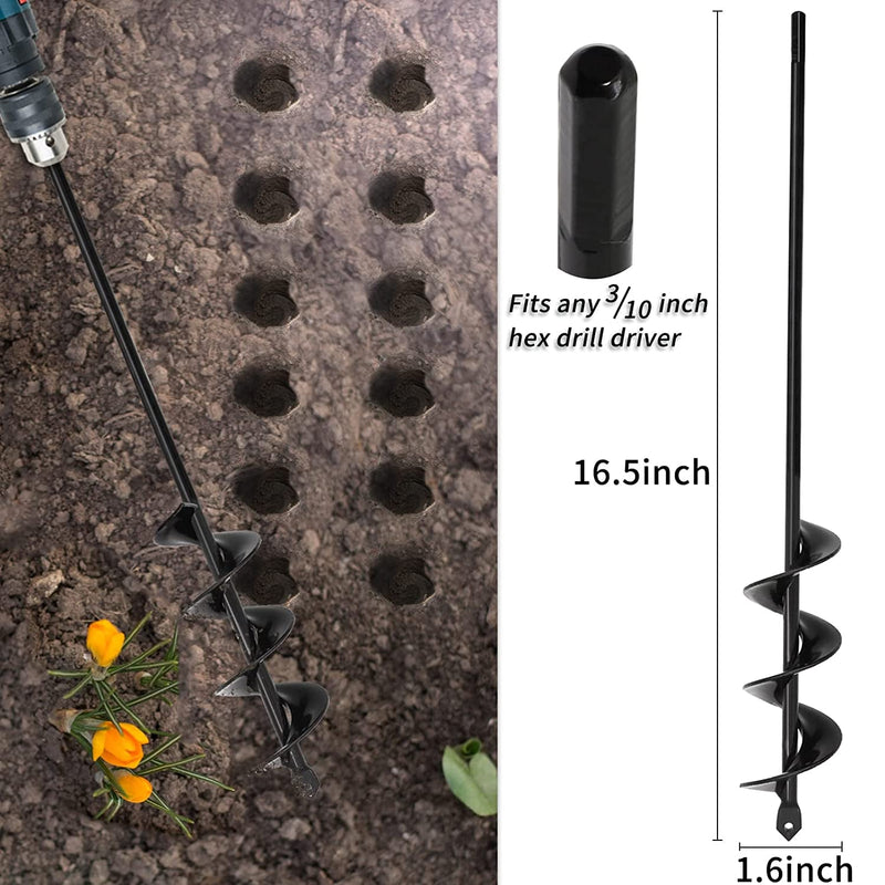 4 Set Auger Drill Bit for Planting,Heavy Duty Garden Auger Spiral Drill Bit Bulb Planter Tool for Planting Bedding Plants,Universal for Cordless Drill(1.6"X9",1.6"X16.5",3"X16.5",3"X12")