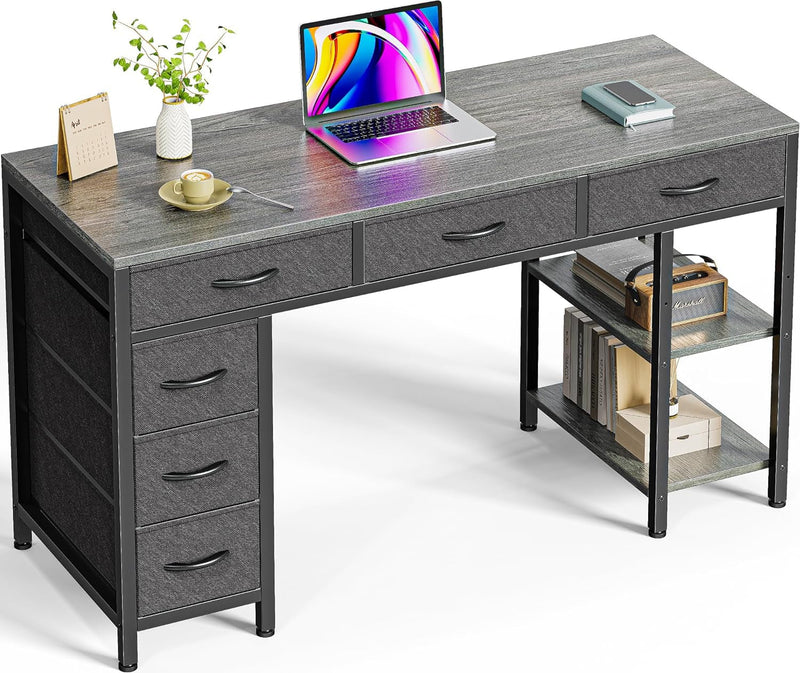 Computer Desk with 6 Drawers, 47 Inch Office Desk with Shelves, Reversible Gaming Desk, Corner Desk with Storage, Work Desk for Home Office, Study, Living Room, Rustic Brown