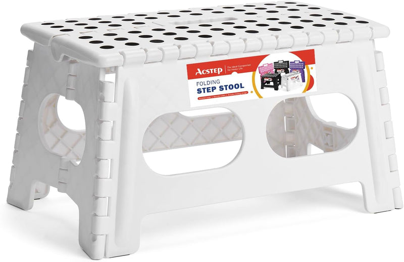 ACSTEP Folding Step Stool,15-Inch Extra Wide 9Inch Height Heavy Duty Stepping Stool More Safe and Comfortable Non Slip Foldable Step Stool for Kids and Adults Black