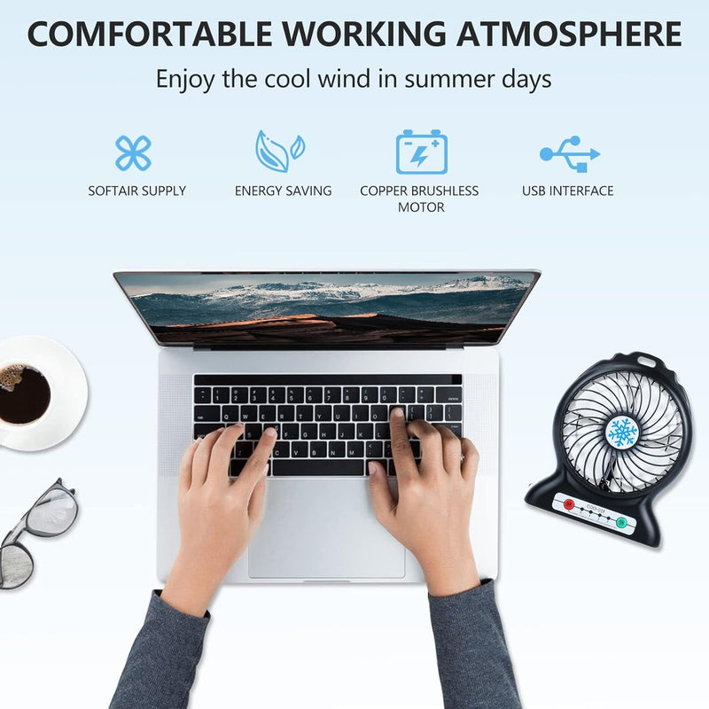 Desk Fan Rechargeable, Mini Portable Fan,3 Speeds Desktop Table Cooling Fan, LED Light, Quiet Personal Fan for Home, Office, Camping, Outdoor, Travel, Indoor