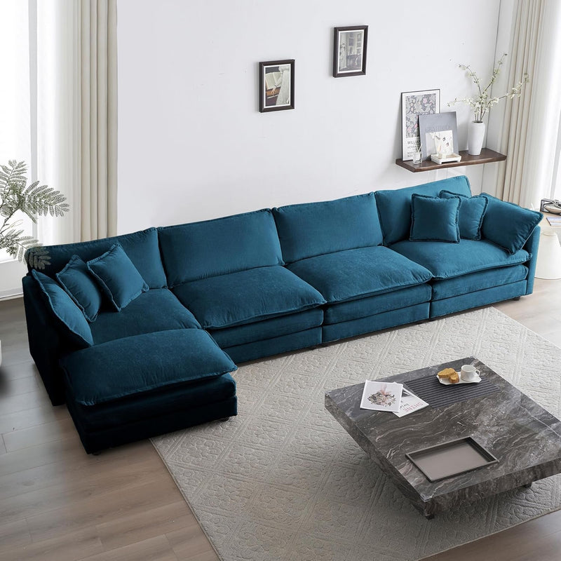 111.42" Modular Sectional Sofa, Convertible Modern L Shaped Sofa Chenille Cloud Couches Set with Ottoman for Living Room Bedroom Apartment Office, 3 Seater