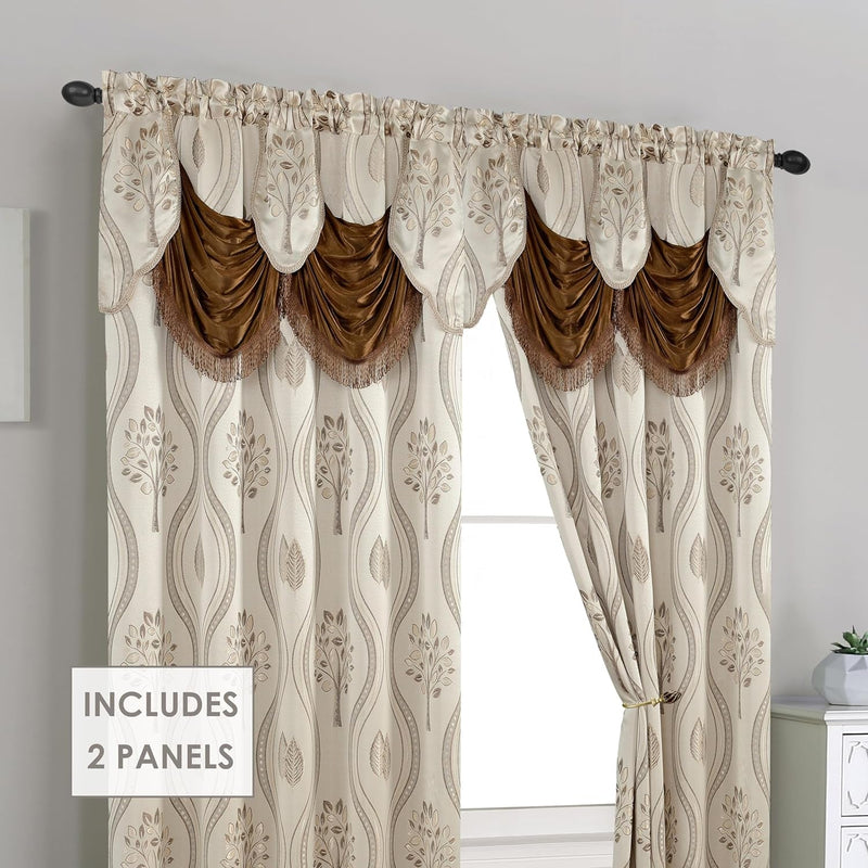 Elegant Comfort Luxurious Beautiful Curtain Panel Set with Attached Valance and Backing 54" X 84 Inch (Set of 2), Beige