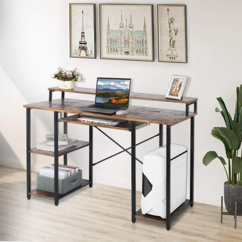 Computer Desk with Keyboard Tay, Industrial Home Office Desk with Hutch/A 2-Tie Bookshelf/Cpu Stand/Monitor Stand, Study Desk for Small Space,Pc Laptop Table Workstation, Saving Space