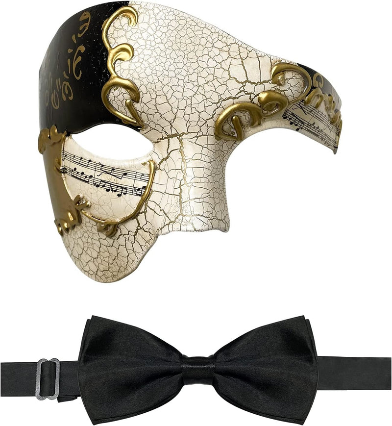 Funmular Masquerade Mask for Men Phantom of the Opera Half Face Mask with Bowtie, Venetian Masks for Halloween Party