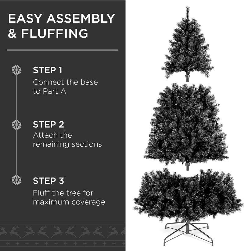 Best Choice Products 6Ft Artificial Full Black Christmas Tree Seasonal Holiday Decoration for Home, Office, Party Decoration W/ 947 PVC Branch Tips, Metal Hinges, Foldable Base