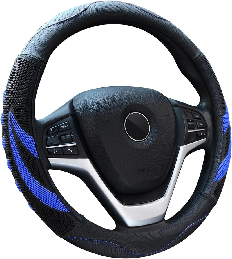 Alusbell Breathable Auto Car Steering Wheel Cover for Men and Women Microfiber Leather 15 Inches Black