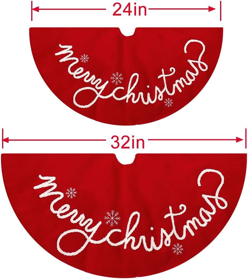 GMOEGEFT Christmas Tree Skirt 32 24 Inches Red Felt with Merry Christmas Tree Skirt Xmas Holiday Decorations (24 In)