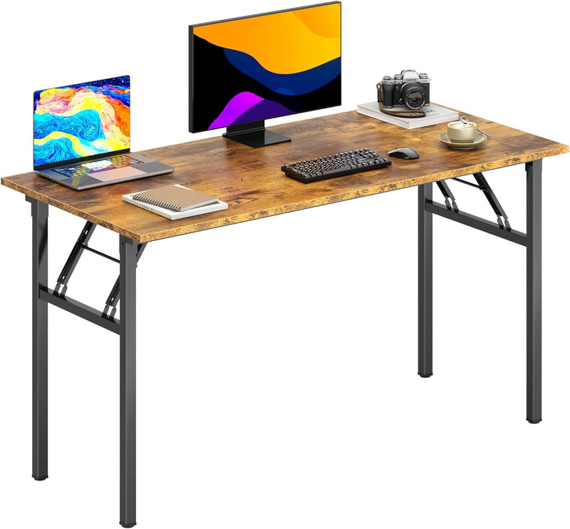 Dlandhome Folding Desk Computer Desk 47Inches Large No Install Needed Folding Table Workstation for Home Office Brown