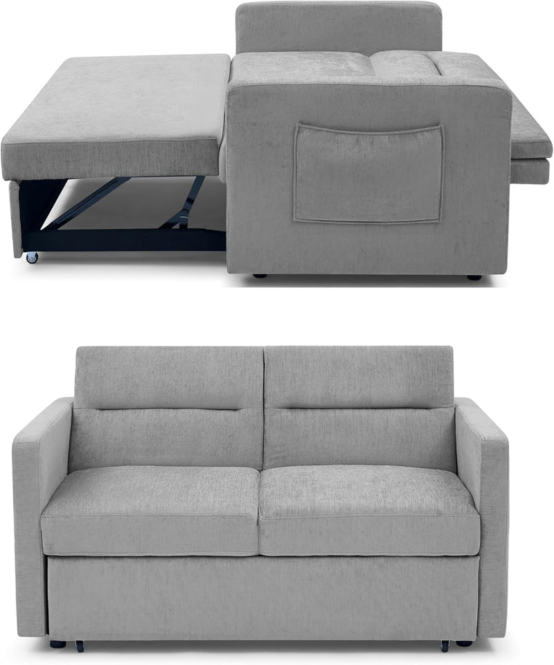 Umwandelbares Schlafsofa, 3-in-1-Multifunktions-Schlafsofa aus Samt, Ausziehbett, 54,5-Zoll-Futon-Chaiselongue mit verstellbarer Rückenlehne und Seitentaschen, Klappbares Schlafsofa für Wohnzimmer und Büro