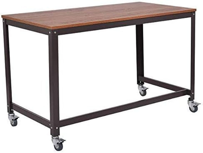 COSTWAY Computer, Wood Portable Compact Simple Style Study Writing Desk Workstation 4 Smooth Wheels, Home Office Collection Work Table, Brown