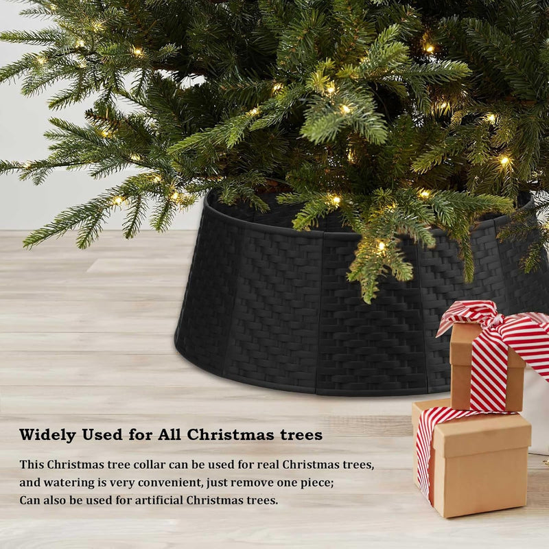 Black Christmas Tree Collar: Woven Tree Ring 28 Inch Plastic Base Cover for Christmas Trees Ornaments