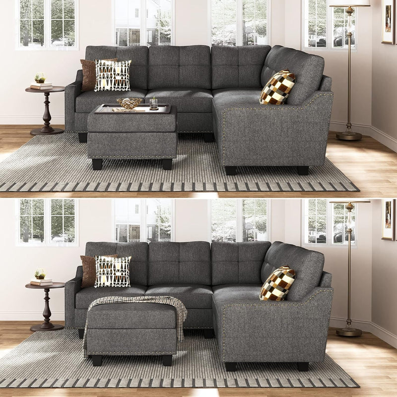 HONBAY Convertible Sectional Sofa with Storage Ottoman L Shaped Couch for Small Apartment Reversible Sectional Sofa for Living Room,Dark Grey