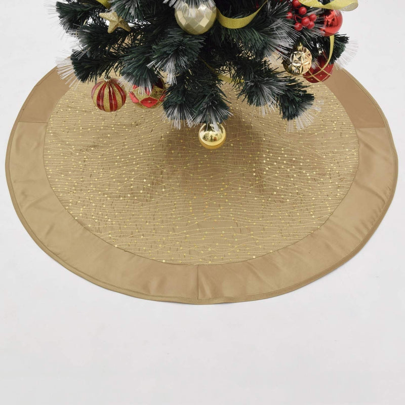 50" Gold Sparkle Glitter Sequin with Faux Silk Border Christmas Tree Skirt Xmas Tree Decoration Merry Christmas Supplies Christmas Decoration