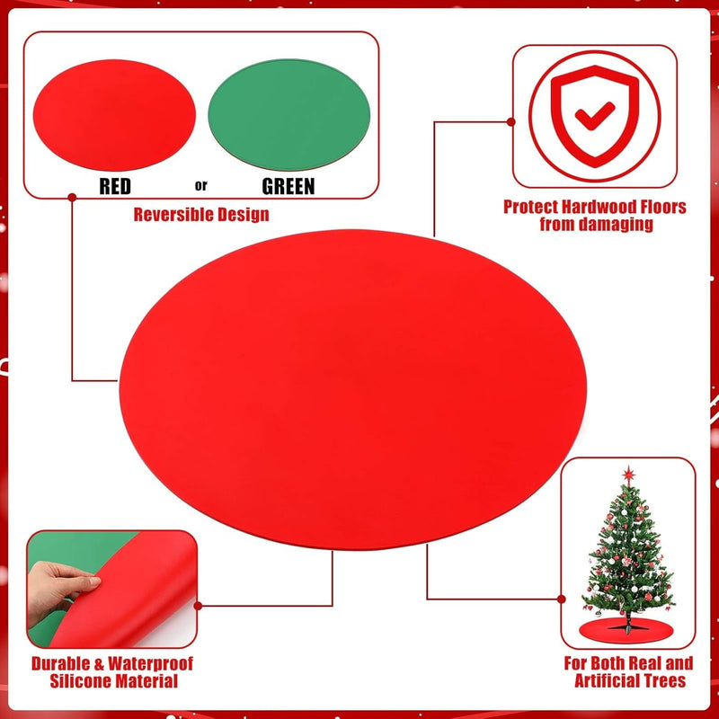 30 Inch Reversible Christmas Tree Stand Mat Silicone Green and Red Christmas Tree Mat Heavy Duty Christmas Tree Floor Protector Waterproof Christmas Tree Stand Pad for Christmas Home Decor