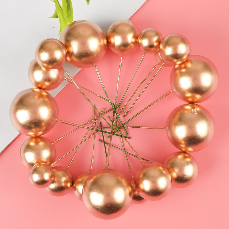 20Pcs Gold Balls for Cakes round Gold Cake Balls Mini Ball Cake Toppers Foam Cake Balls Decorations Balloon Cupcake Toppers Ball Shaped Cake Insert Topper for Wedding Birthday Cake Decoration Supplies