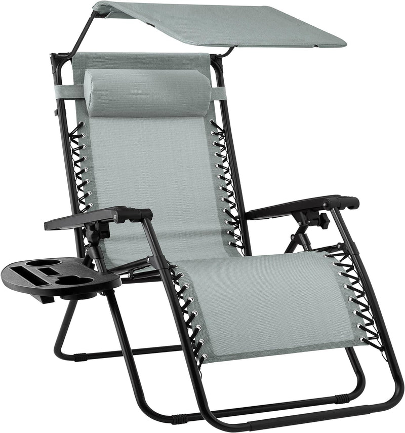 Best Choice Products Folding Zero Gravity Outdoor Recliner Patio Lounge Chair W/Adjustable Canopy Shade, Headrest, Side Accessory Tray, Textilene Mesh - Amethyst Purple