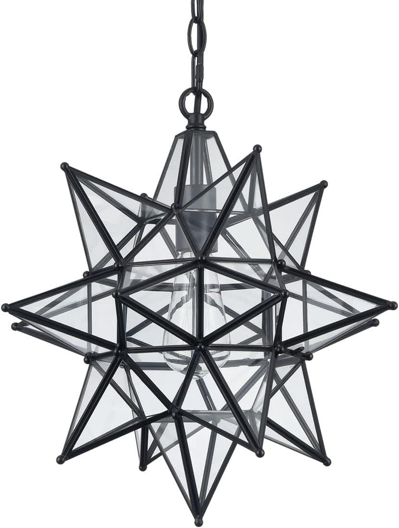 DIRYZON 16“ Modern Moravian Star Pendant Light,Boho Black Pendant Light Fixture,Clear Glass Adjustable Chain