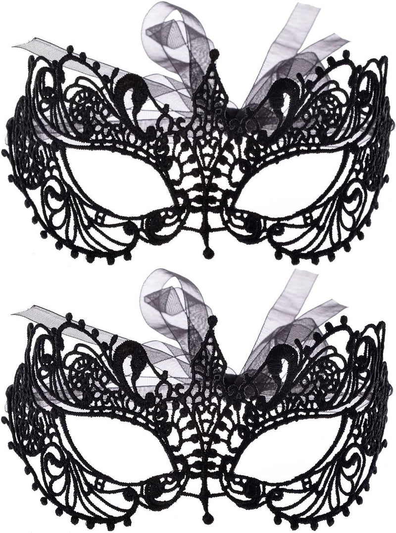 2 Pieces Women'S Masquerade Mask Lace Eye Mask for Ball Proms,Halloween Carnival and Venetian Masquerade Party